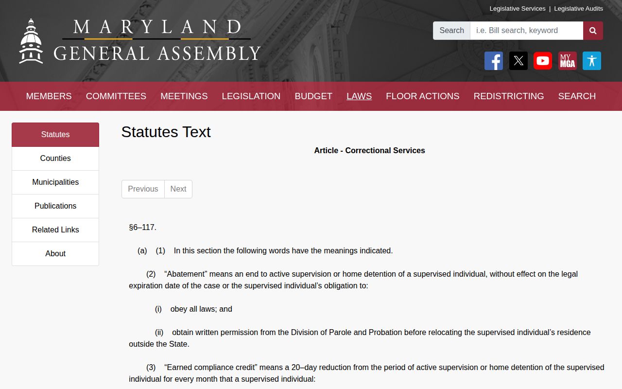 Baltimore County parole and probation active supervision abatement law