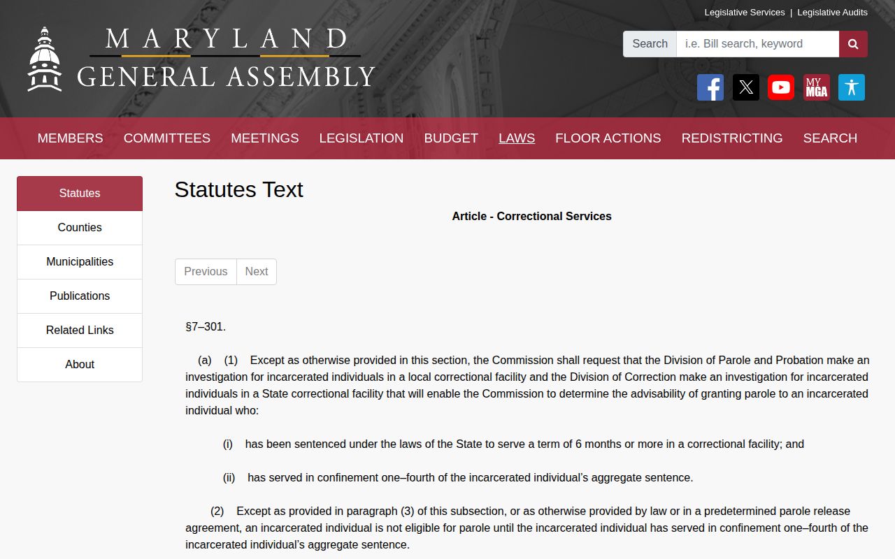 Maryland parole eligibility law affecting Baltimore County projected release dates
