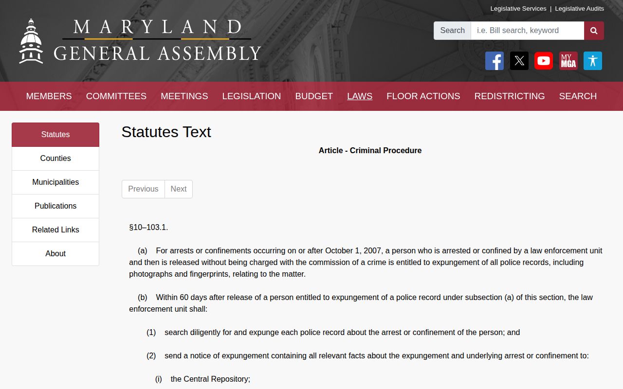 Maryland released-without-charge photo expungement law for Baltimore County mugshots